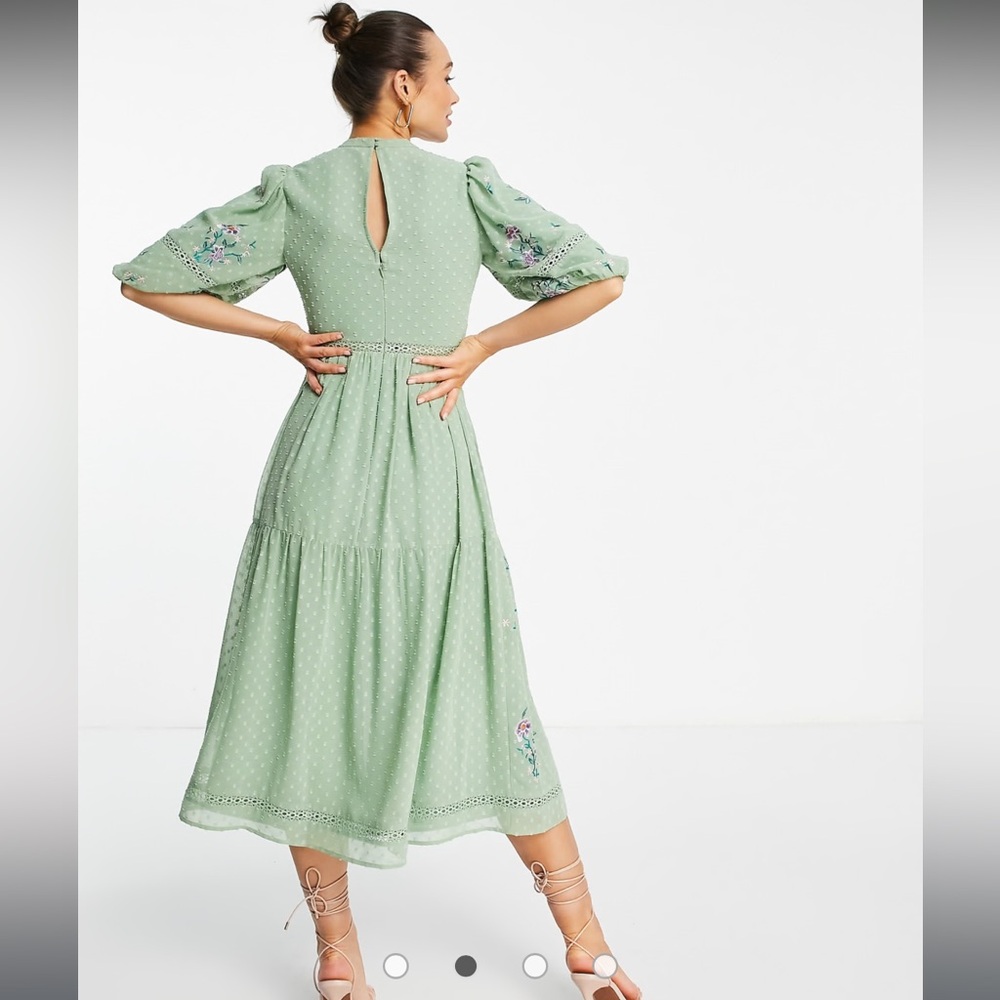 ASOS Green Embellished Ruffled Midi Dress - Picture 2 of 3